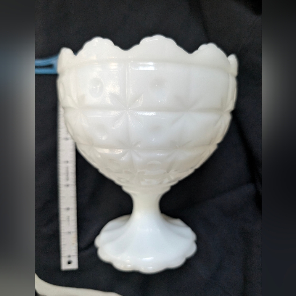 Vintage Napco White MilkGlass Quilt Pattern Pedestal Planter Compote Footed Bowl